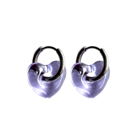 Glass putit heart hoop pierce purple×silver 316L