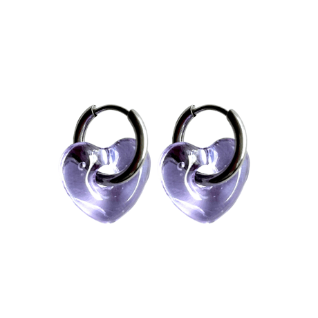 Glass putit heart hoop pierce purple×silver 316L