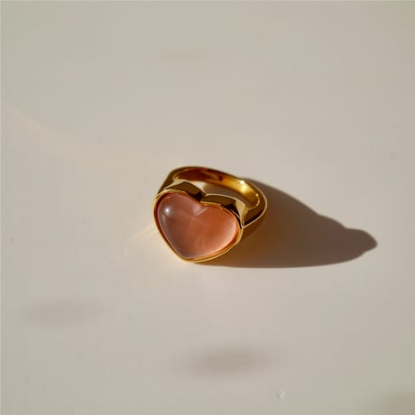 Pink big heart ring gold 316L