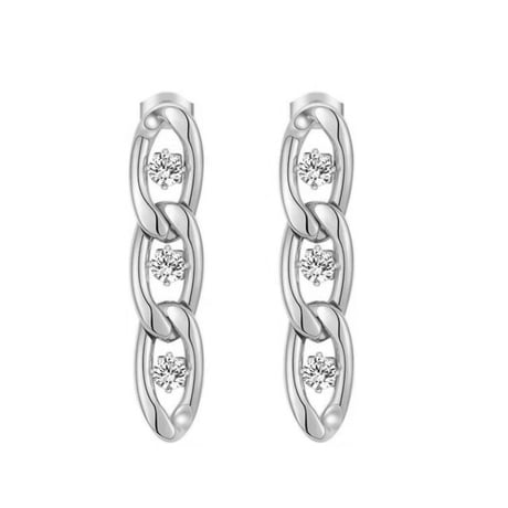 Crystal zircon link chain piearce silver  316L