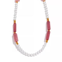 Artificial pearls natural stone necklace pink 316L