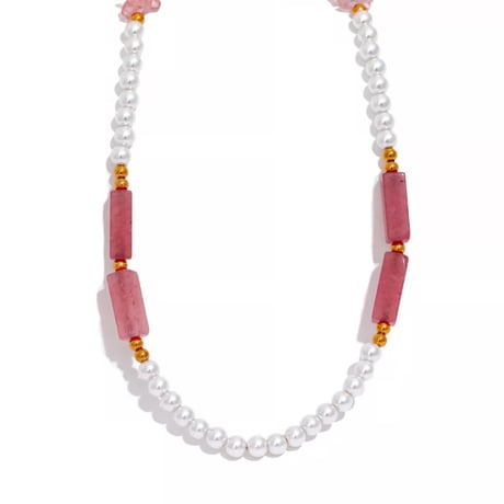 Artificial pearls natural stone necklace pink 316L