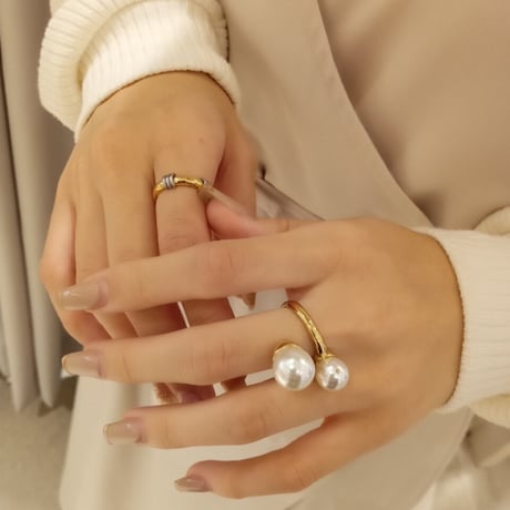 Big pearls open ring 316L