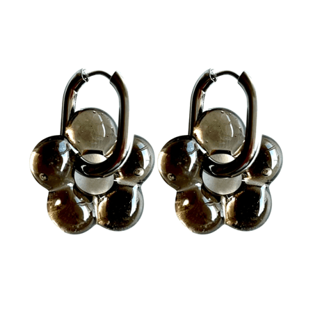 Glass flower hoop pierce black×silver 316L