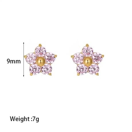 Putit zircon flower pierce pink 316L