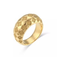 Diagonal plaid chunky ring gold 316L