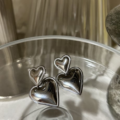 Double heart pierce silver 316L