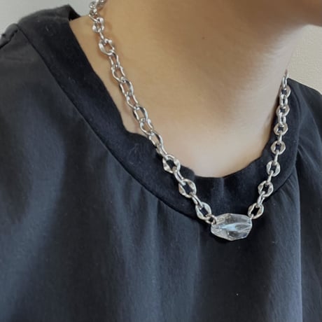 Natural clear quartz chain necklace silver 304L
