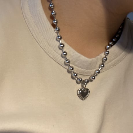 Ball chain heart charm necklace 6mm 40cm silver 304L