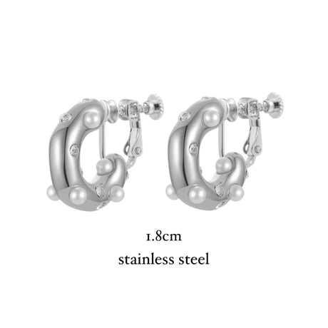 C-shaped chunky pearl zircon earrings silver  316L