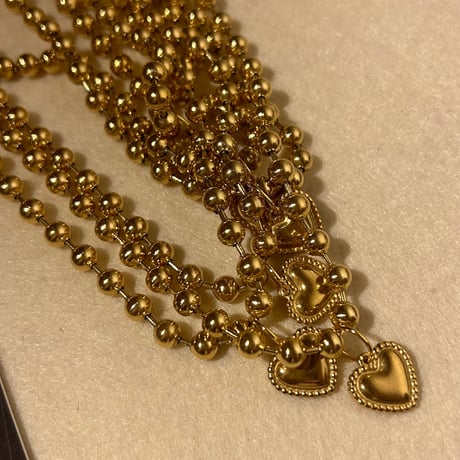 Ball chain heart charm necklace 6mm 40cm gold 304L