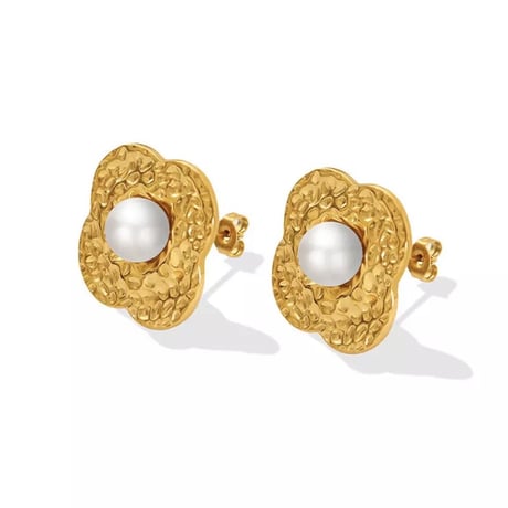 Trad flower pearl piearce gold  316L