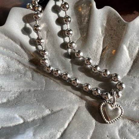 Ball chain heart charm necklace 6mm 40cm silver 304L