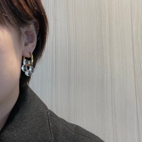 Glass flower hoop pierce clear×gold 316L