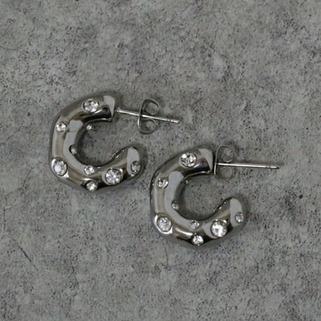 C-shaped chunky zircon piearce silver 316L