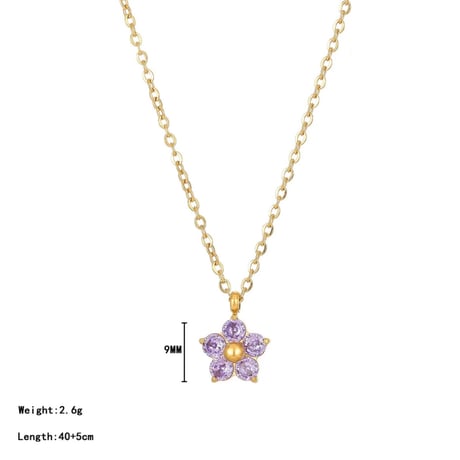 Putit zircon flower necklace purple 316L
