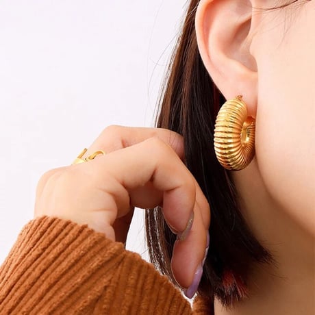 Hollowout hoop pierce gold 316L