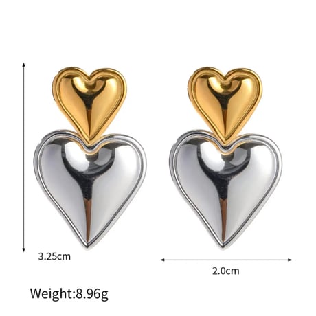 Double heart pierce gold×silver 316L