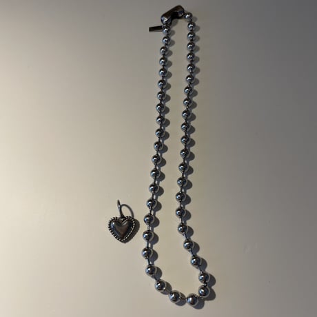 Ball chain heart charm necklace 6mm 40cm silver 304L