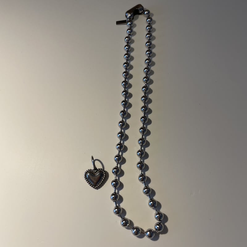 Ball chain heart charm necklace 6mm 40cm silver