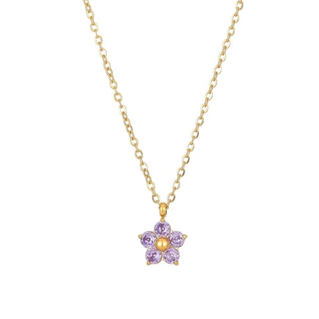 Putit zircon flower necklace purple 316L