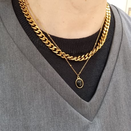 Vintage agate chain necklace black gold 316L