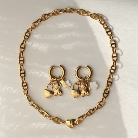 Block chain heart necklace gold 304L
