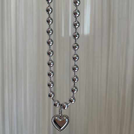 Ball chain heart charm necklace 6mm 40cm silver 304L