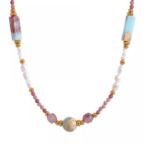 Fresh pearl shell beads necklace gold 316L