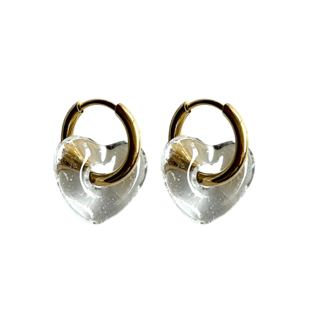 Glass putit heart hoop pierce clear×gold 316L
