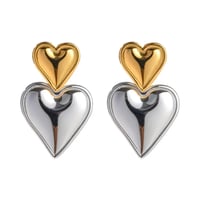 Double heart pierce gold×silver 316L