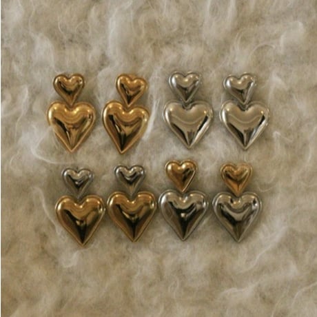 Double heart pierce gold×silver 316L