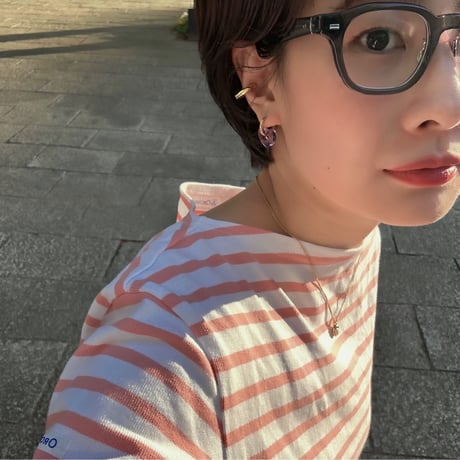 Glass putit heart hoop pierce purple×gold 316L