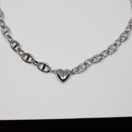 Block chain heart necklace silver 304L