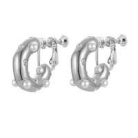C-shaped chunky pearl zircon earrings silver  316L