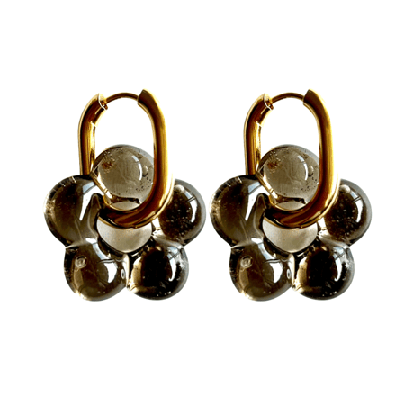 Glass flower hoop pierce black×gold 316L