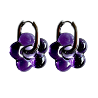 Glass flower hoop pierce purple×silver 316L