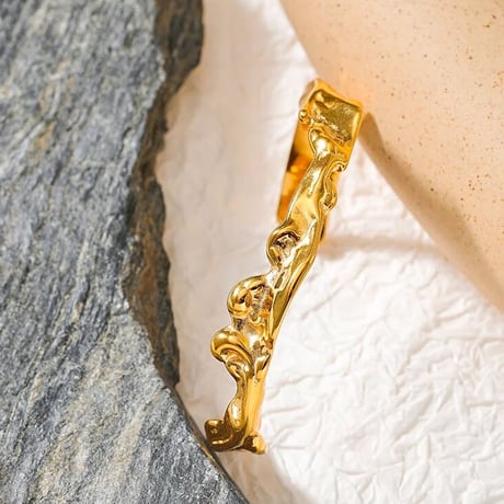 Irregular geometry open bracelet gold 316L