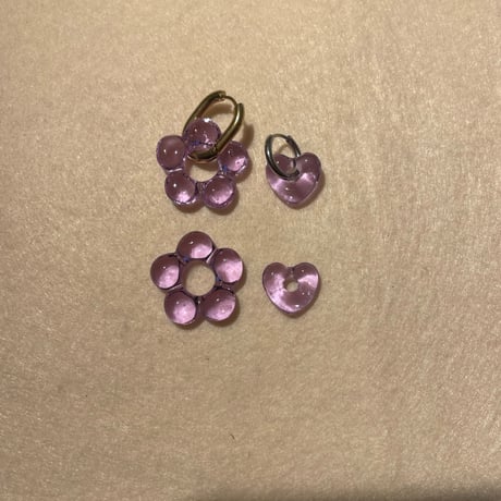 Glass flower hoop pierce purple×gold 316L