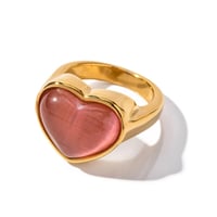 Pink big heart ring gold 316L