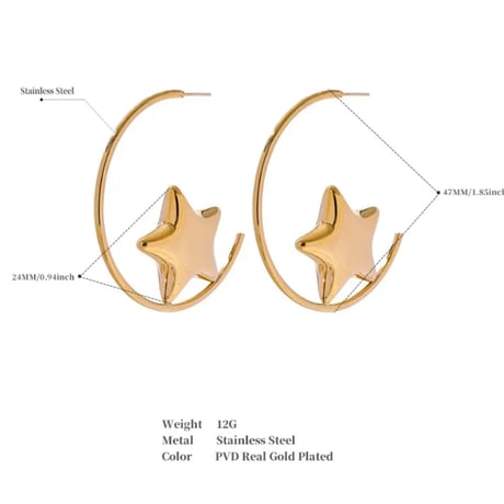 Star hoop pierce gold 316L