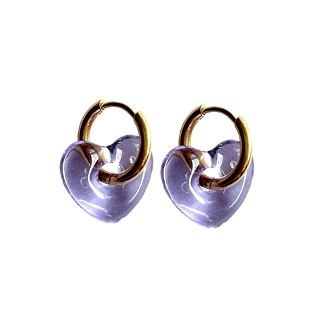 Glass putit heart hoop pierce purple×gold 316L