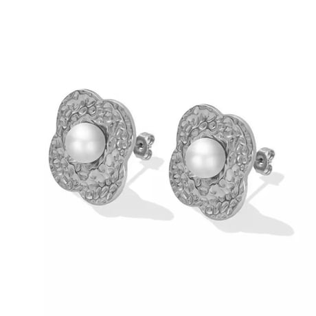 Trad flower pearl piearce silver 316L
