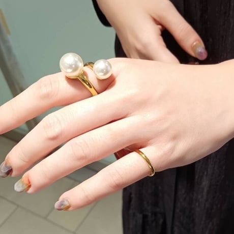 Big pearls open ring 316L