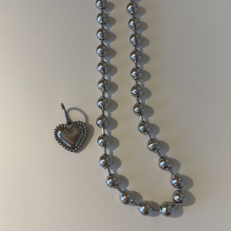 Ball chain heart charm necklace 6mm 40cm silver