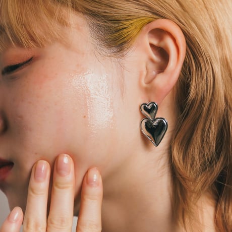Double heart pierce silver 316L