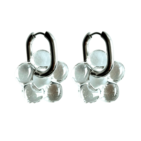 Glass flower hoop pierce clear×silver 316L