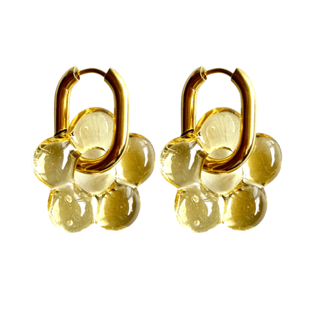 Glass flower hoop pierce yellow×gold 316L
