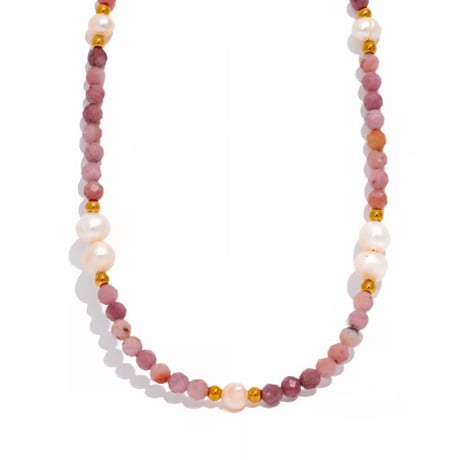 Fresh pearl rhodochrosite necklace gold 316L