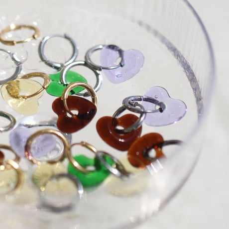 Glass putit heart hoop pierce clear×silver 316L